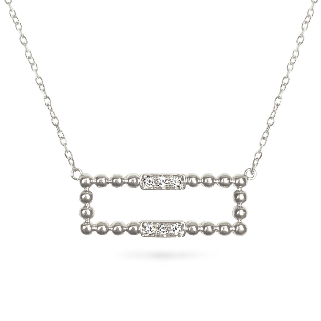 14K Open rectangular beaded diamond necklace MN45526