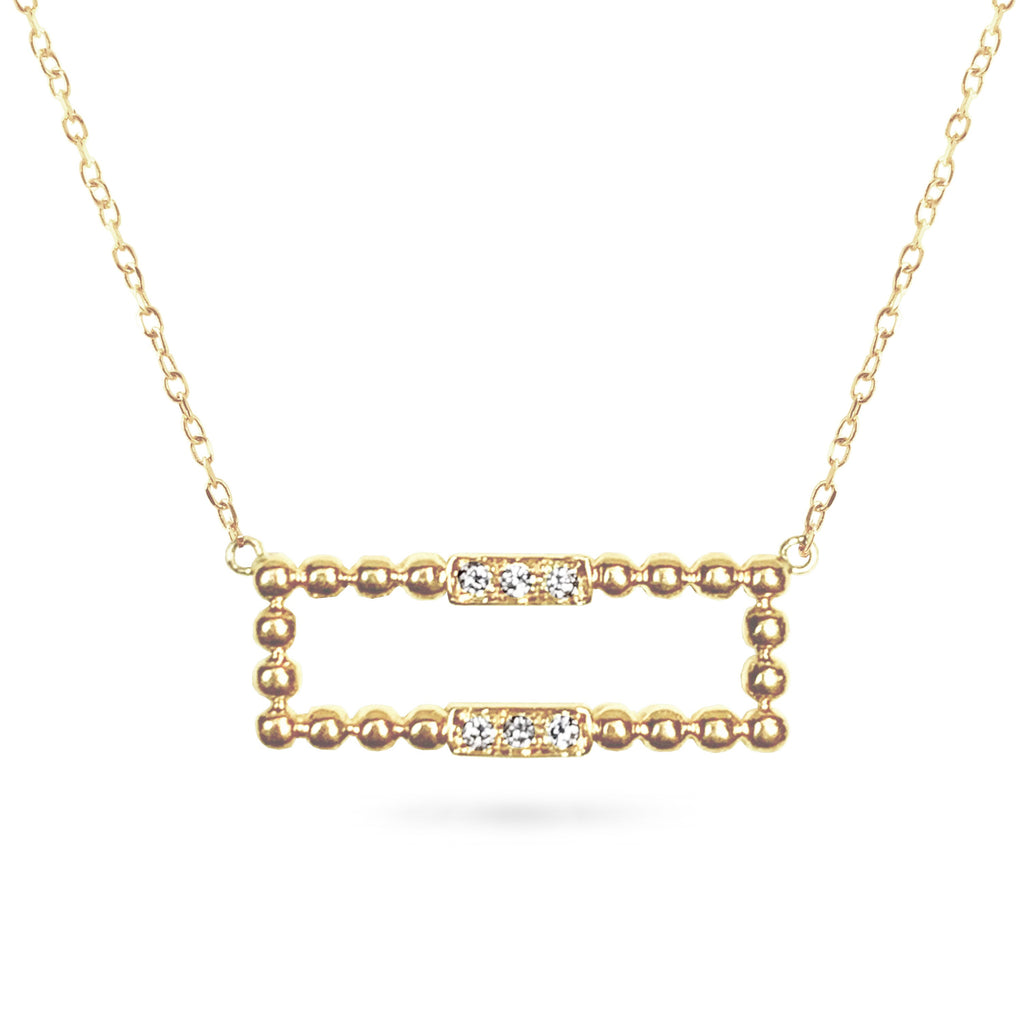 14K Open rectangular beaded diamond necklace MN45526