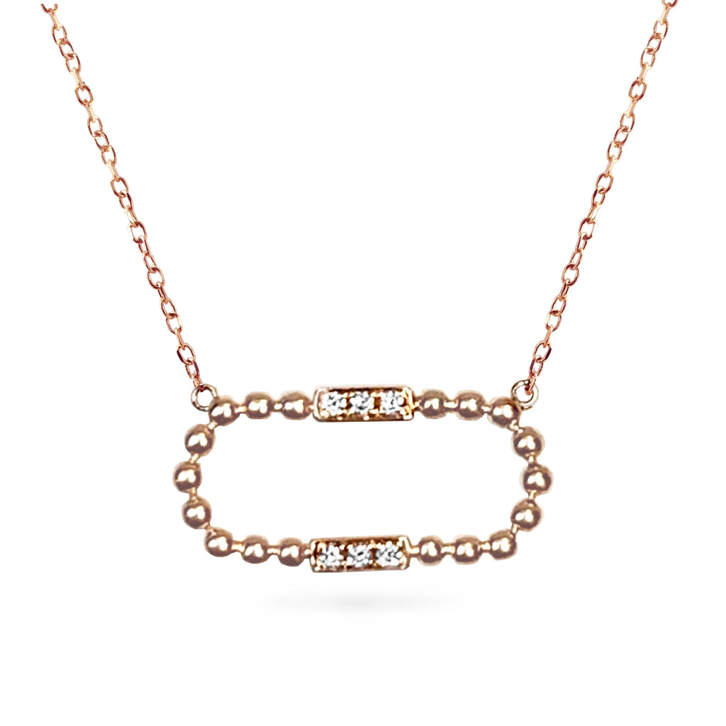 14K Open oval beaded diamond necklace MN45527