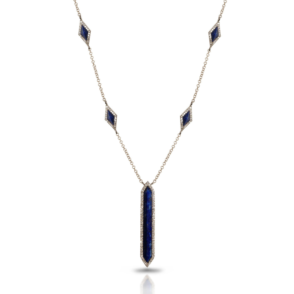 14k gold art deco Blue lapis and diamond fashion link necklace MN71430