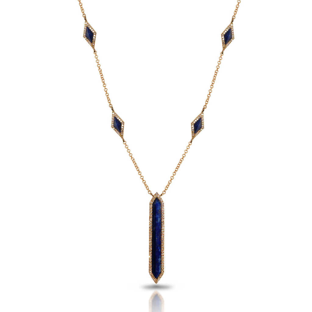 14k gold art deco Blue lapis and diamond fashion link necklace MN71430