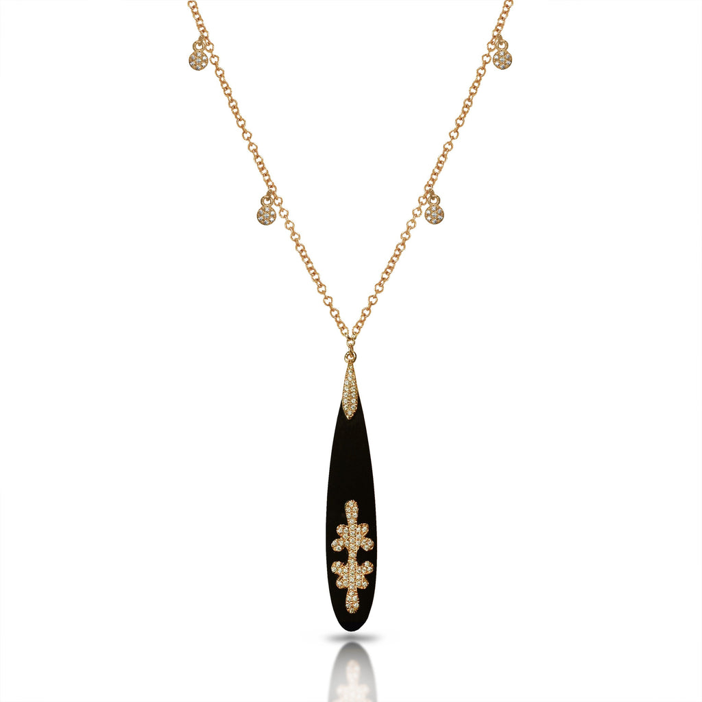 14k gold black onyx and diamond fashion necklace MN71431