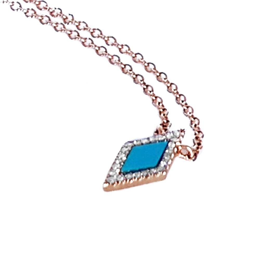 14k Gold delicate diamond shape turquoise necklace MN71675TQ