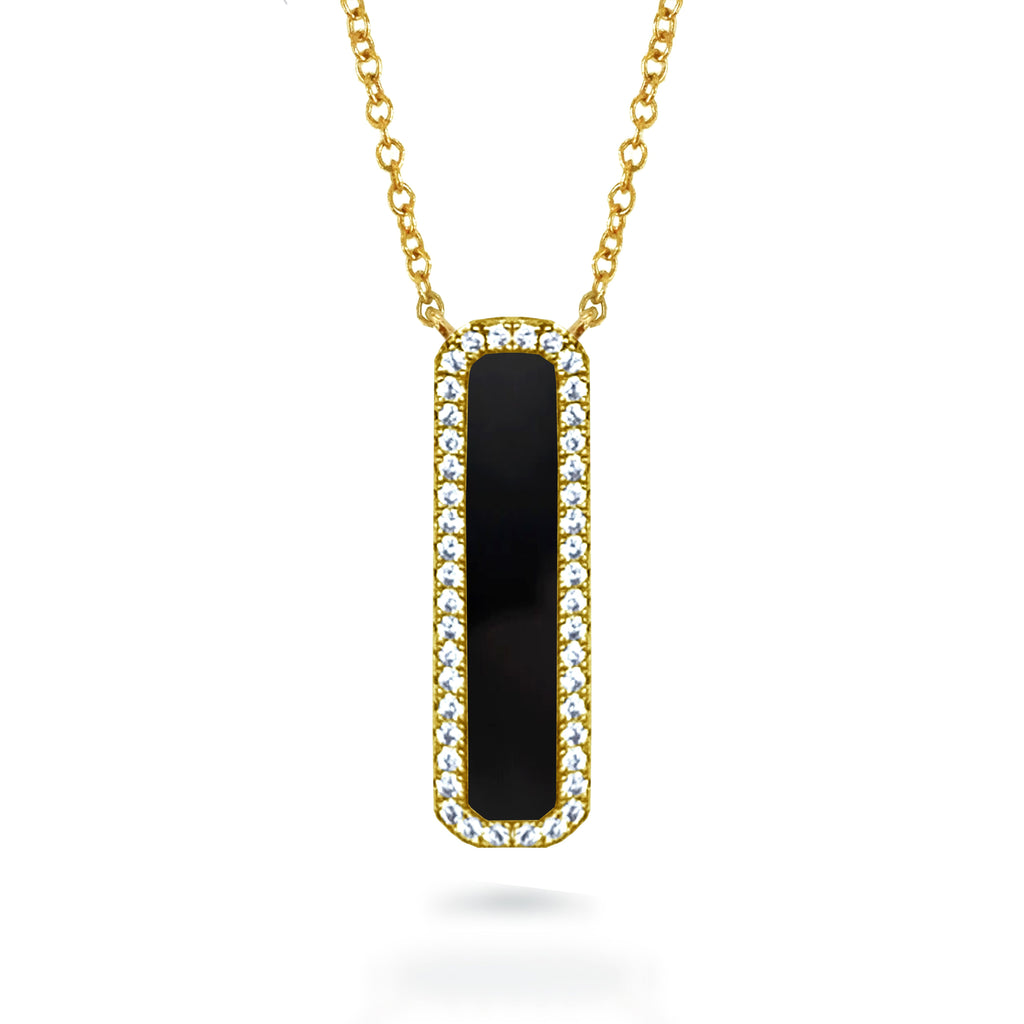 14k gold diamond black onyx vertical bar necklace MN71680OX