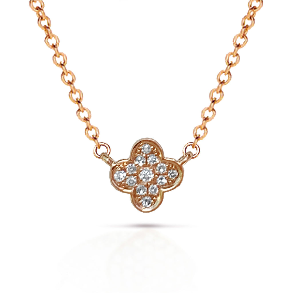 14k Petite diamond pave clover charm necklace MNY11300