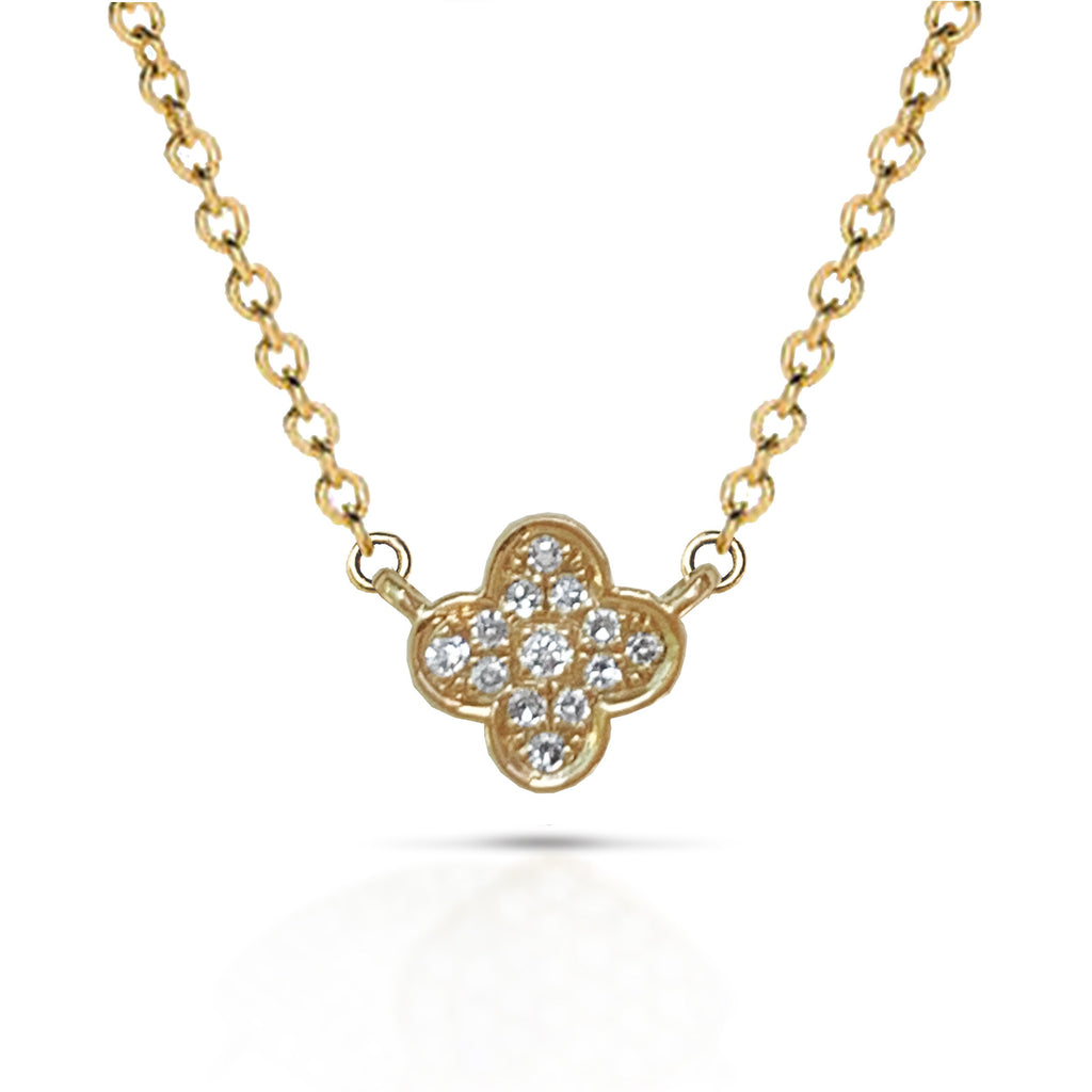 14k Petite diamond pave clover charm necklace MNY11300