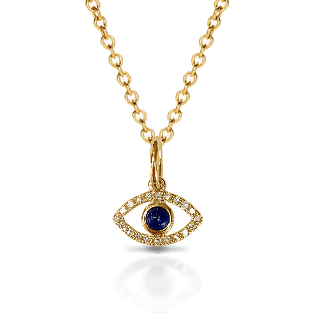 14k Gold Diamond Blue Sapphire Evil Eye Charm Pendant MP00013