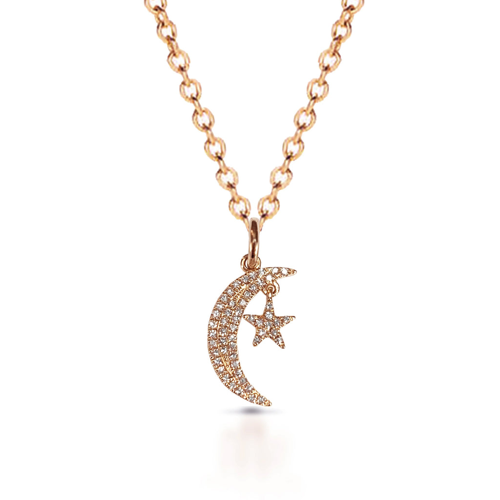 14K Moon & Star Diamond choker charm Necklace MP00024