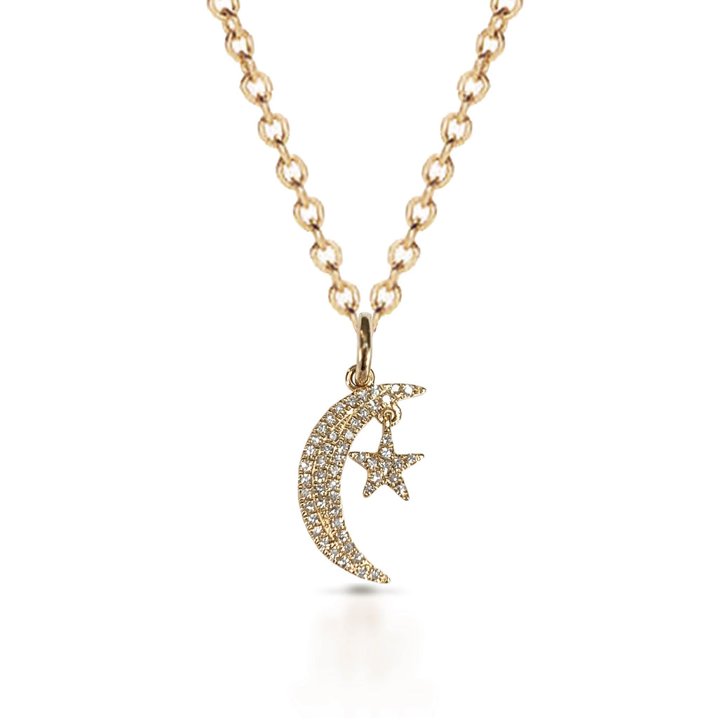 14K Moon & Star Diamond choker charm Necklace MP00024