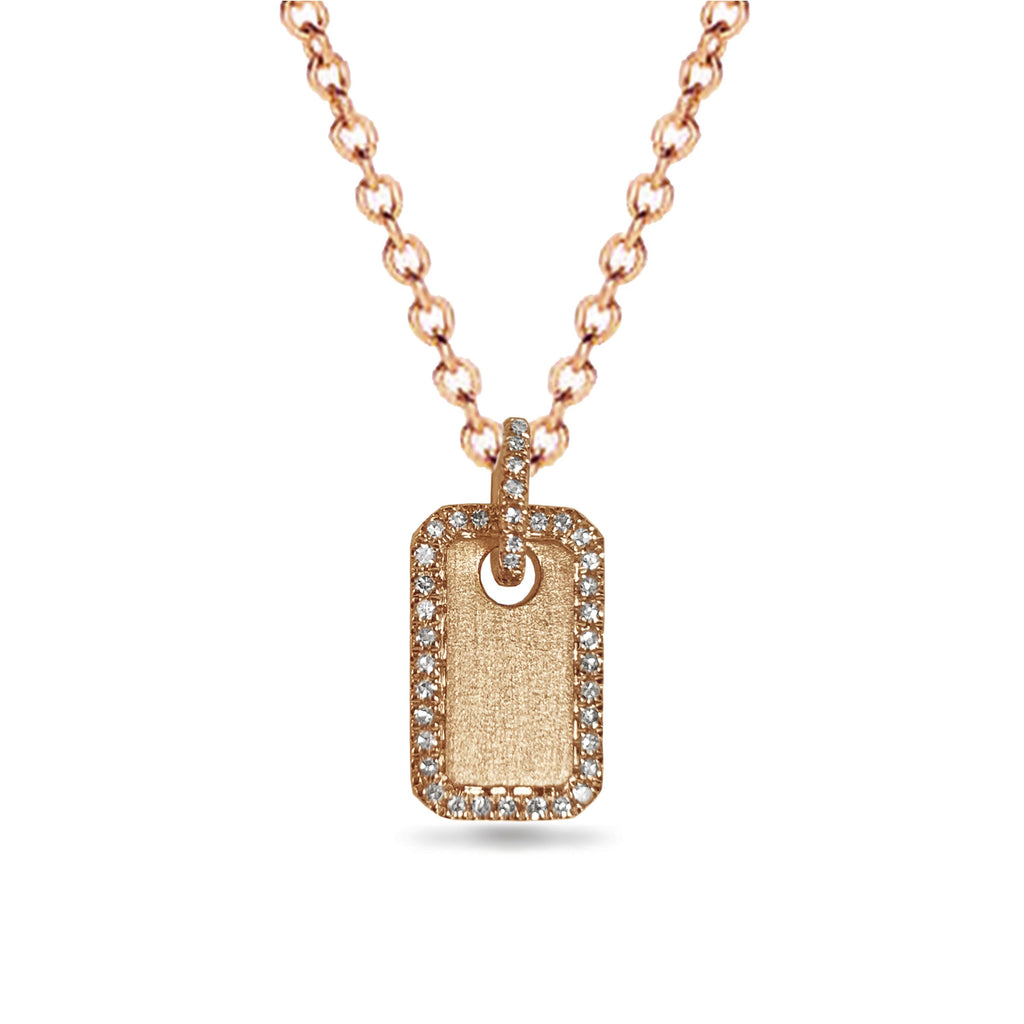 14K brushed matte gold diamond dog tag Necklace MP00120Y