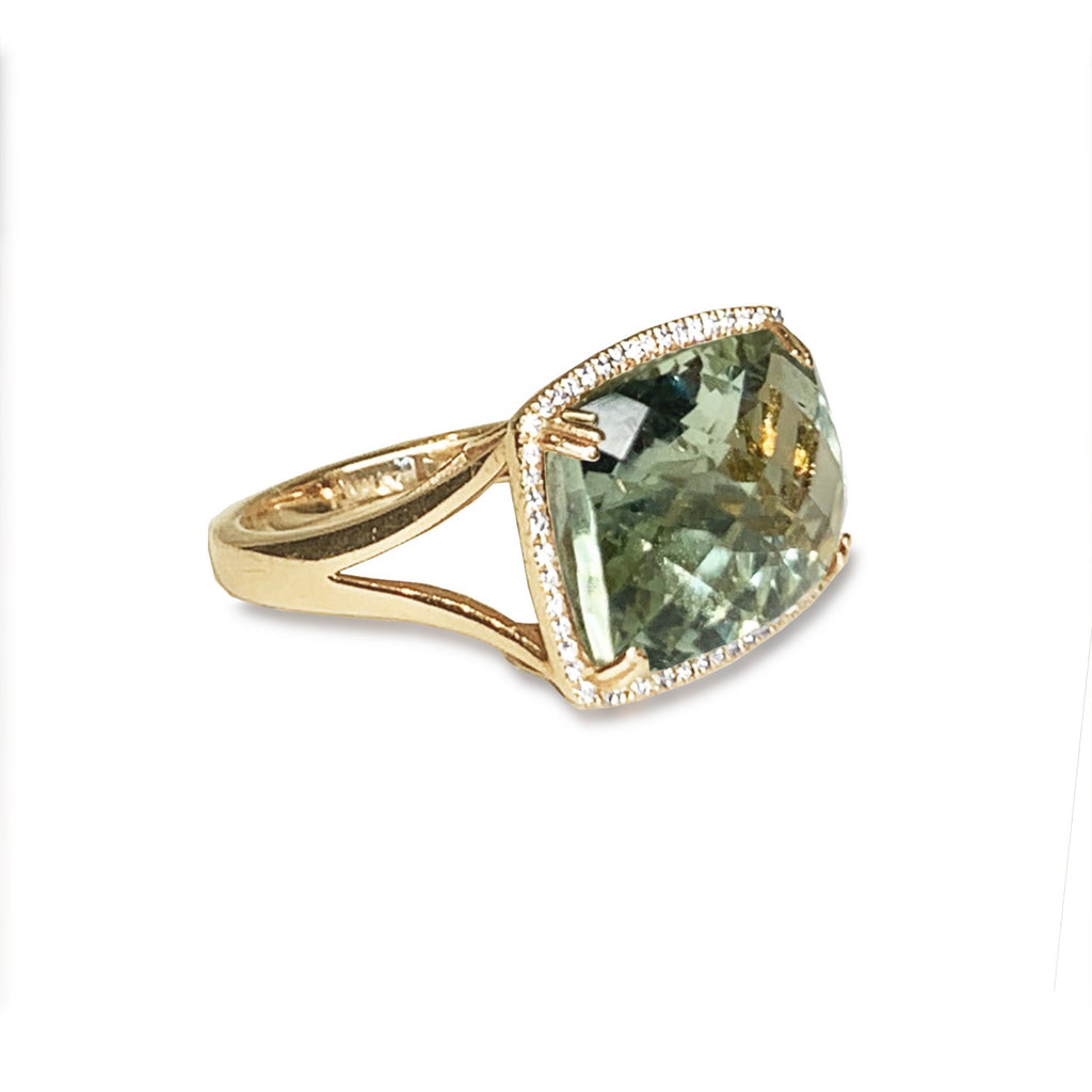 14k gold cushion green amethyst fashion ring MR31356GAM
