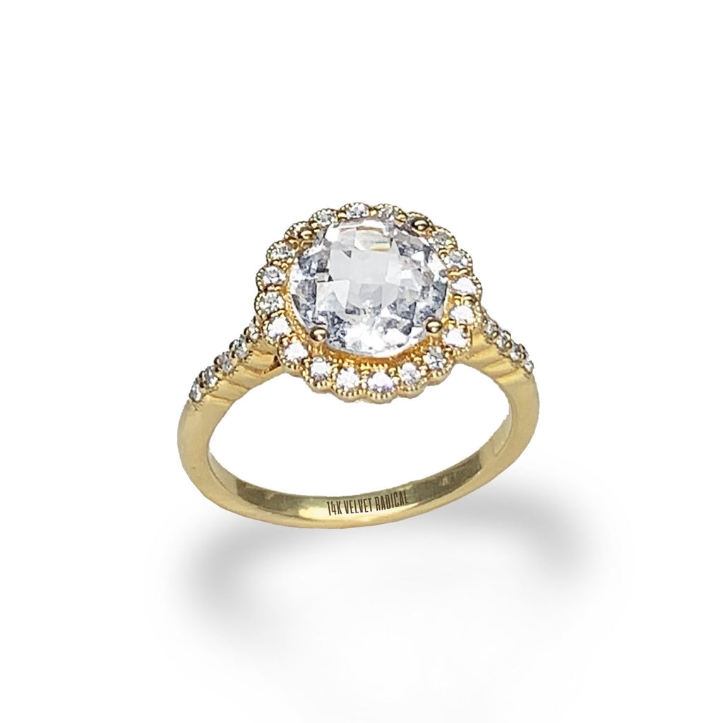 14k gold round white topaz engagement ring MR31590E