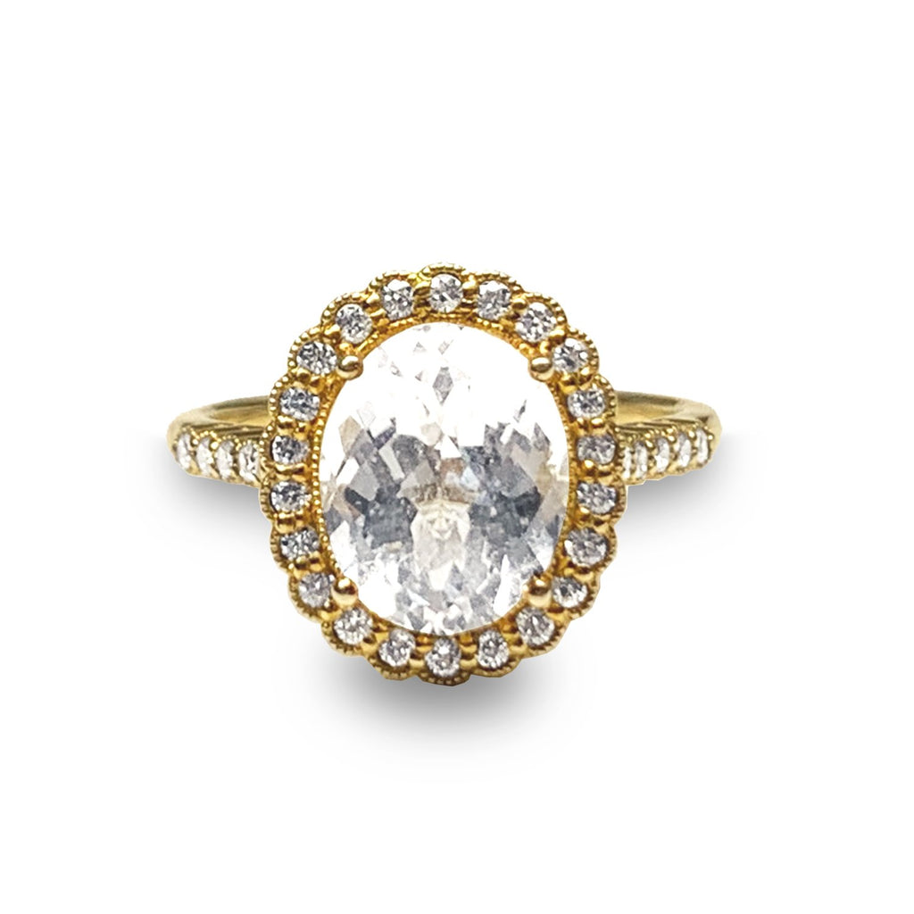 14k gold oval white topaz engagement ring MR31591E