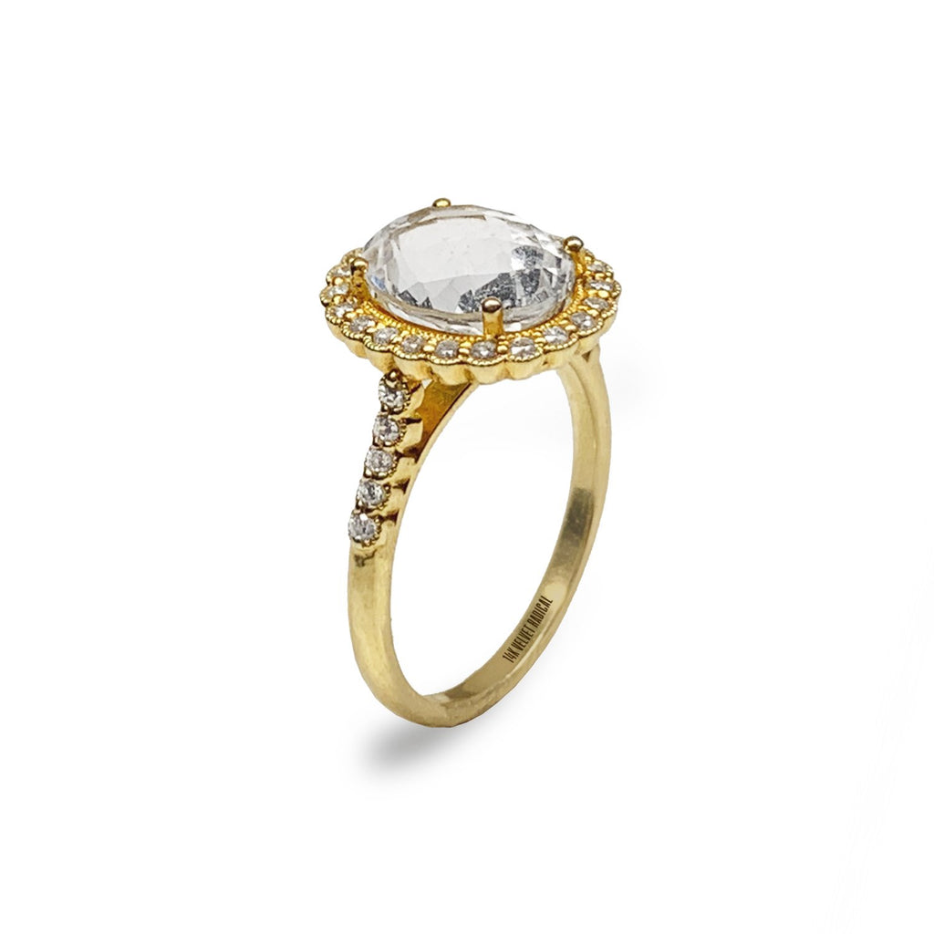 14k gold oval white topaz engagement ring MR31591E