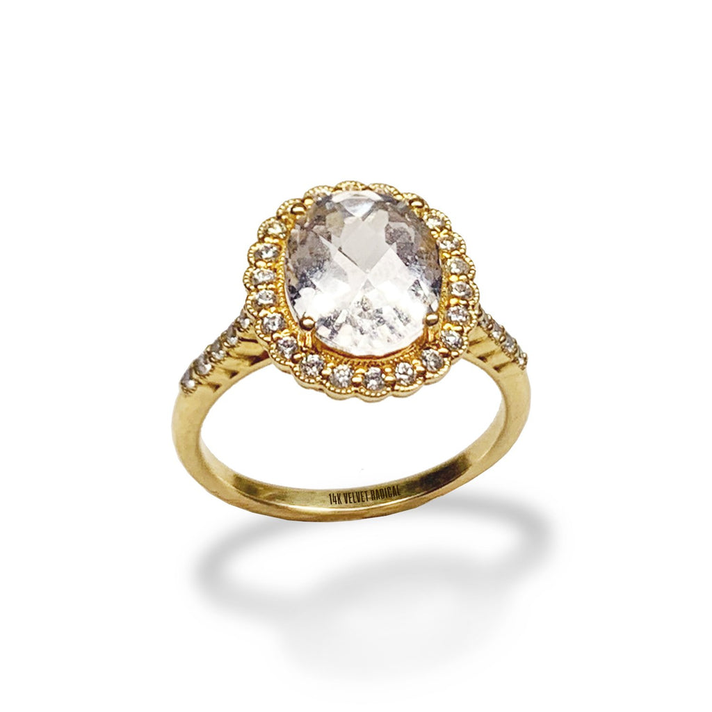 14k gold oval white topaz engagement ring MR31591E