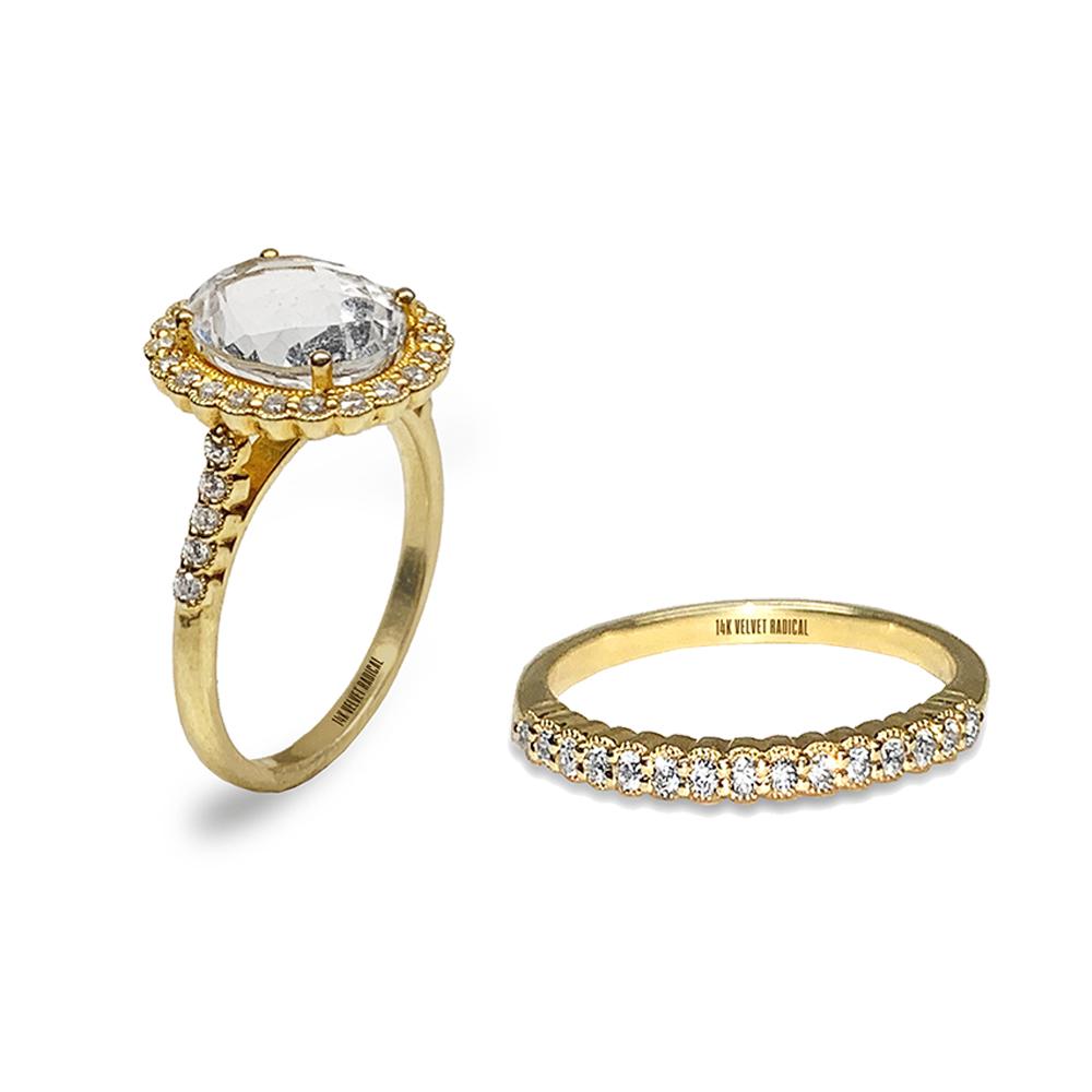 14k gold oval white topaz engagement ring MR31591E