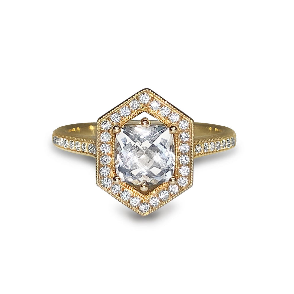 14k gold hexagon white topaz engagement ring MR31592E