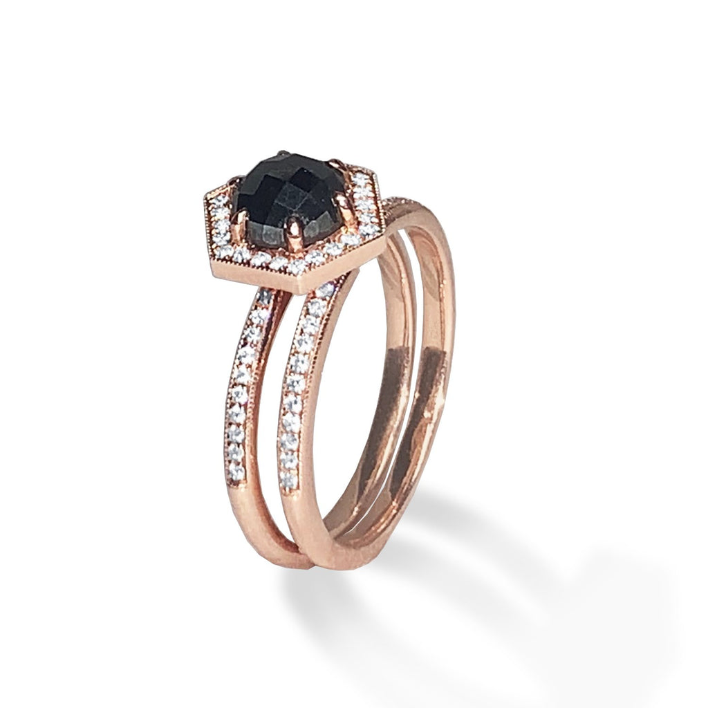 14k gold hexagon hematite engagement ring MR31593E
