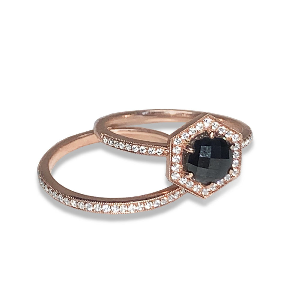 14k gold hexagon hematite engagement ring MR31593E