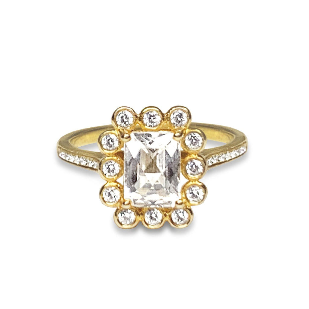 14k gold emerald cut white topaz engagement ring MR31594WTE