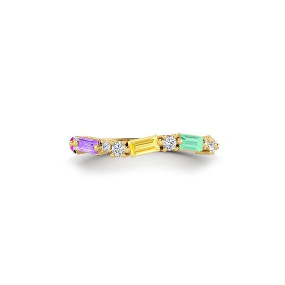 14k gold multi color baguette fashion band ring MR4443