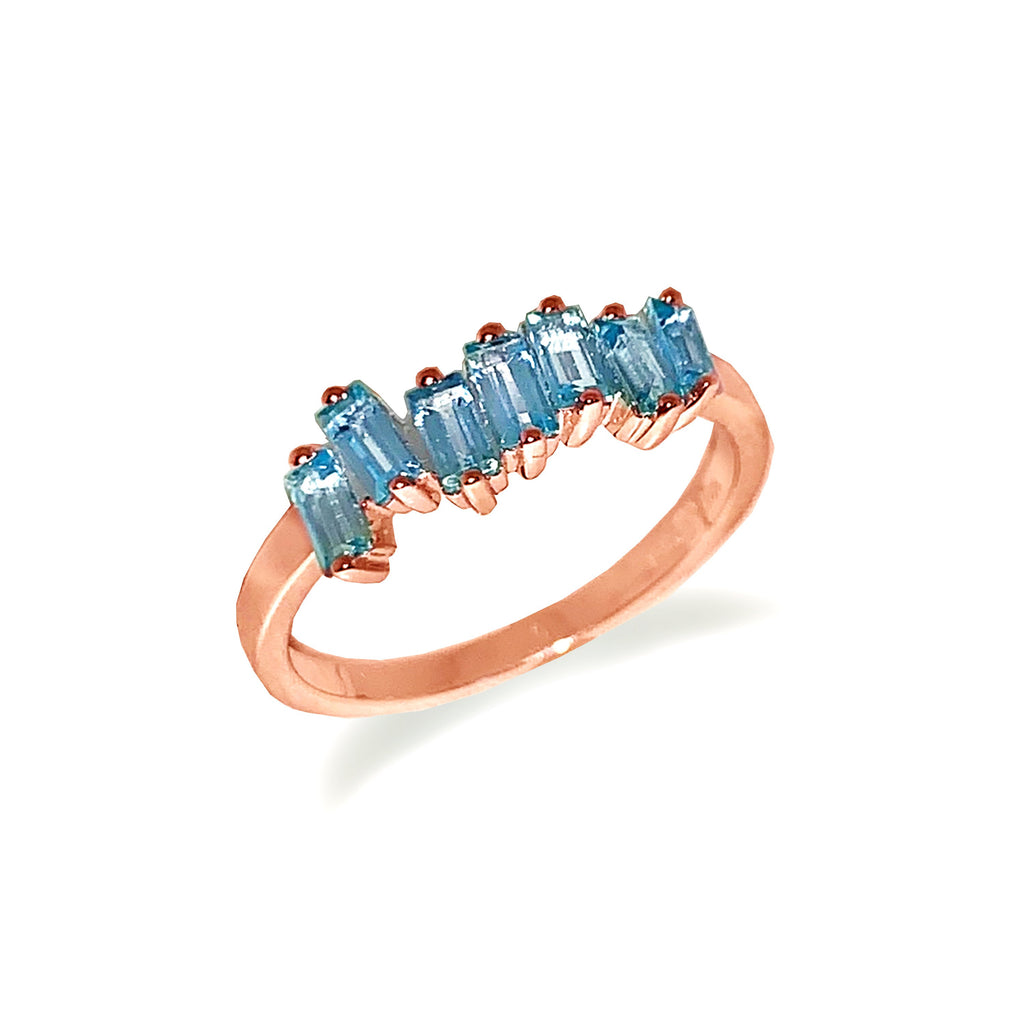 14k gold blue topaz baguette fashion stack ring MR4445BT