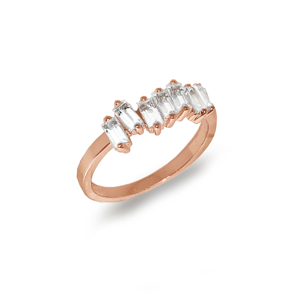 14k gold white topaz baguette fashion stack ring MR4445WT