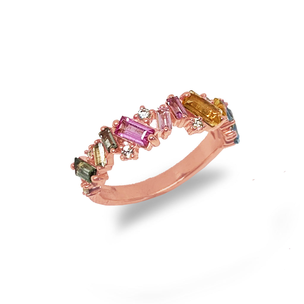 14k gold diamond and multi color baguette fashion band MR4446