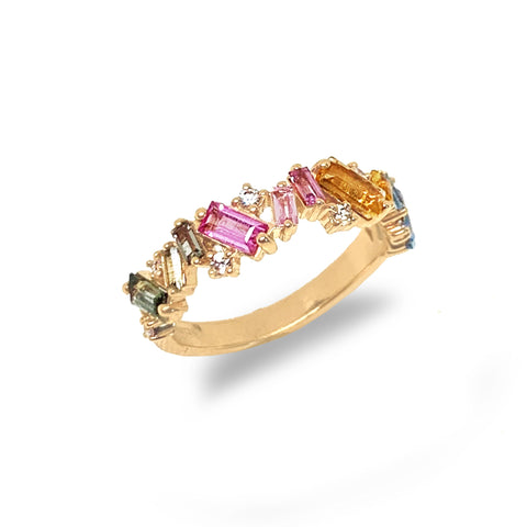14k gold multi color baguette fashion band ring MR4443