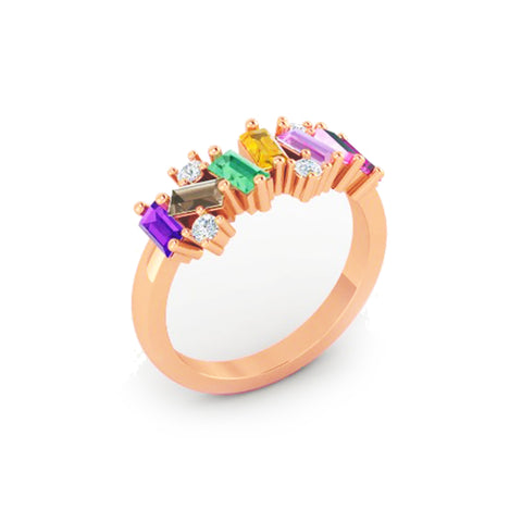 14k gold multi color baguette fashion band ring MR4443