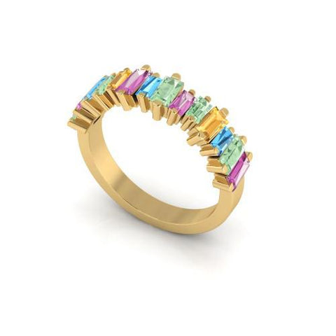 14k gold multi color baguette fashion band ring MR4443