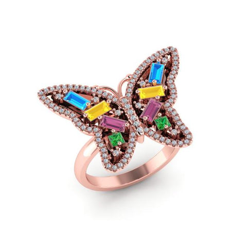 14k gold multi color baguette fashion band ring MR4443