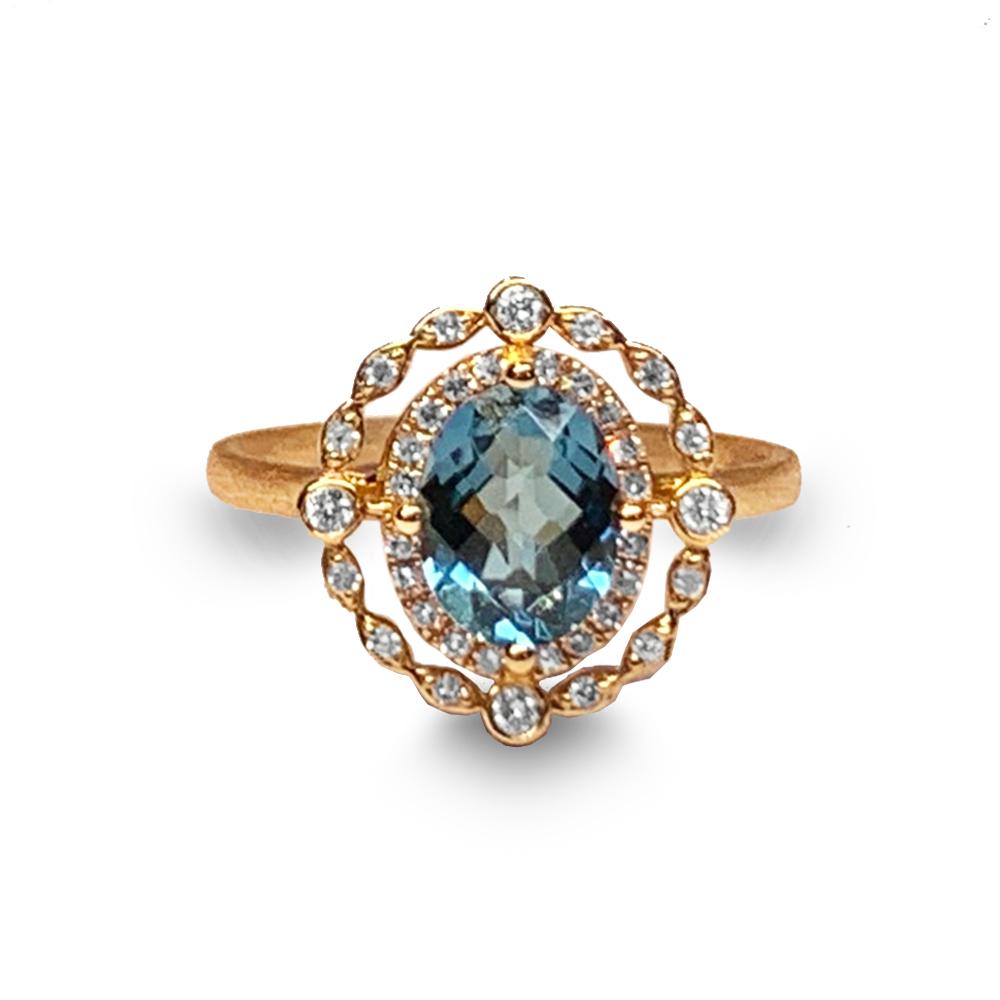 14k gold vintage diamond london blue topaz ring MR45088
