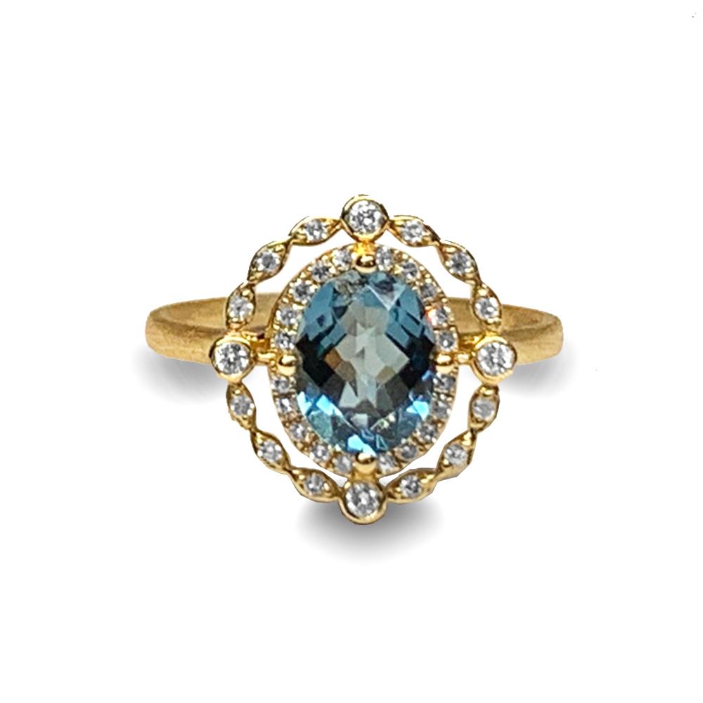14k gold vintage diamond london blue topaz ring MR45088
