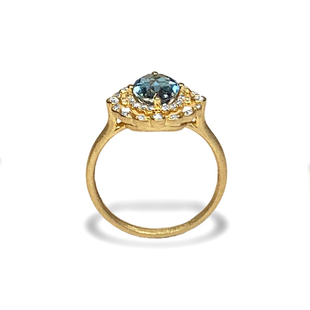14k gold vintage diamond london blue topaz ring MR45088