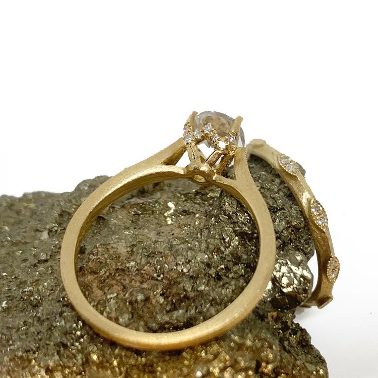 14K Brushed Gold White Topaz Pear Shape Engagement Ring MR45159