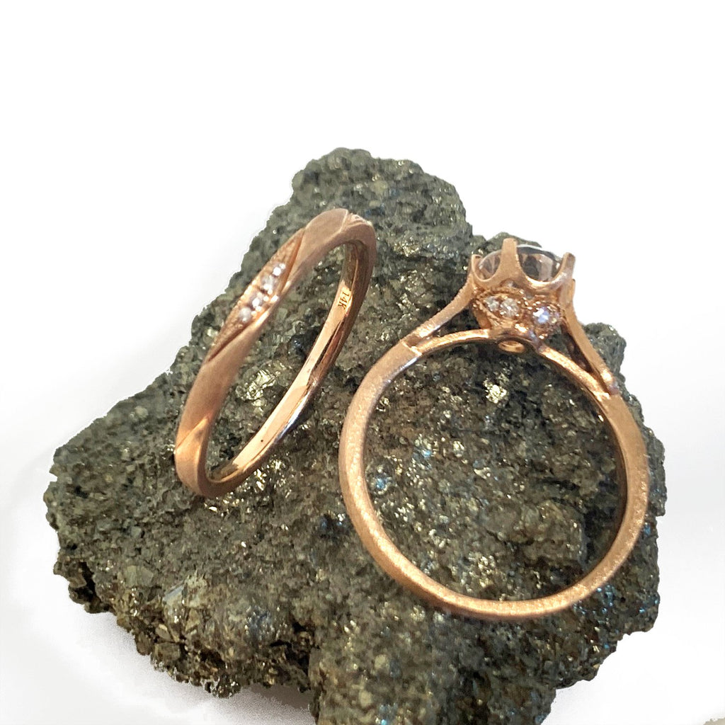 14K Brushed Gold Diamond Oval White Topaz Engagement Ring MR45160