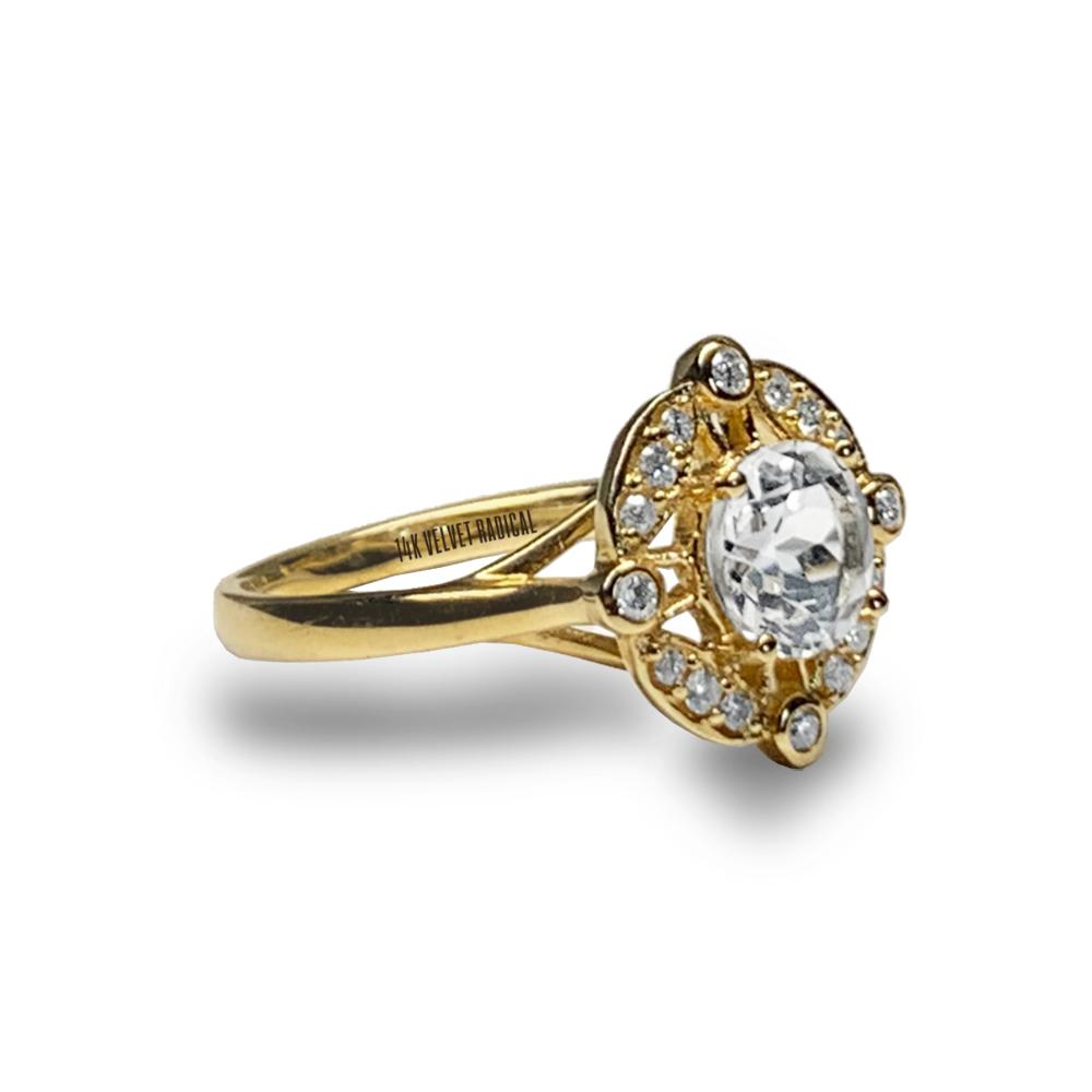 14k gold unique diamond white topaz engagement ring MR45172