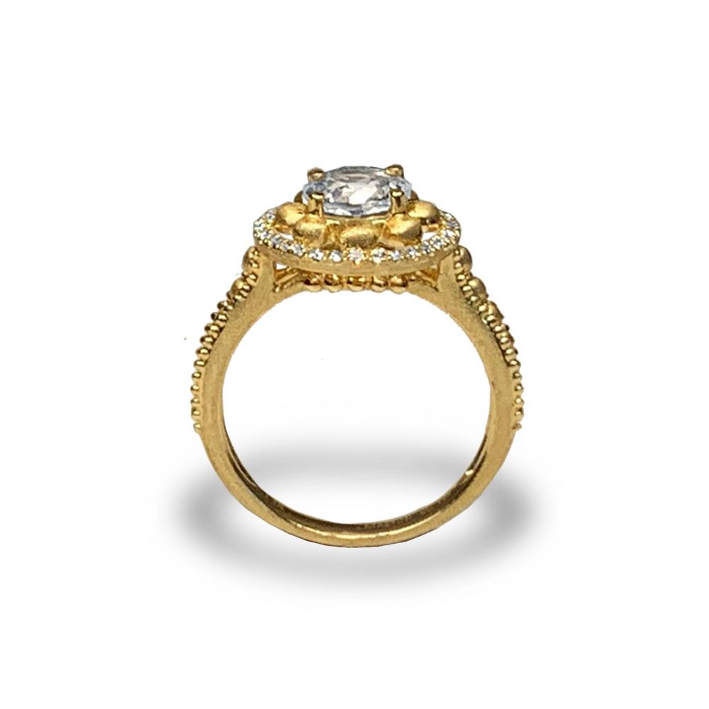 14k beaded matt gold diamond white topaz engagement ring MR45174