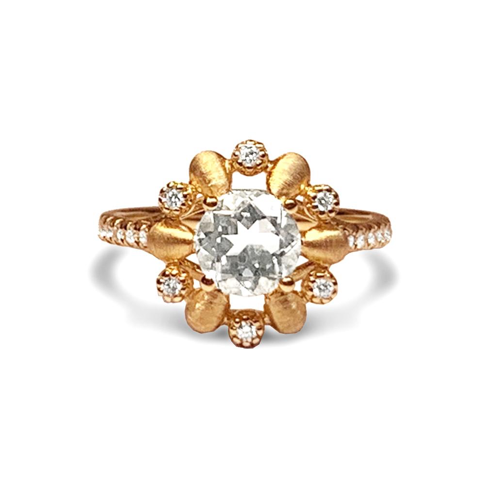 14k matt gold diamond white topaz engagement ring MR45177