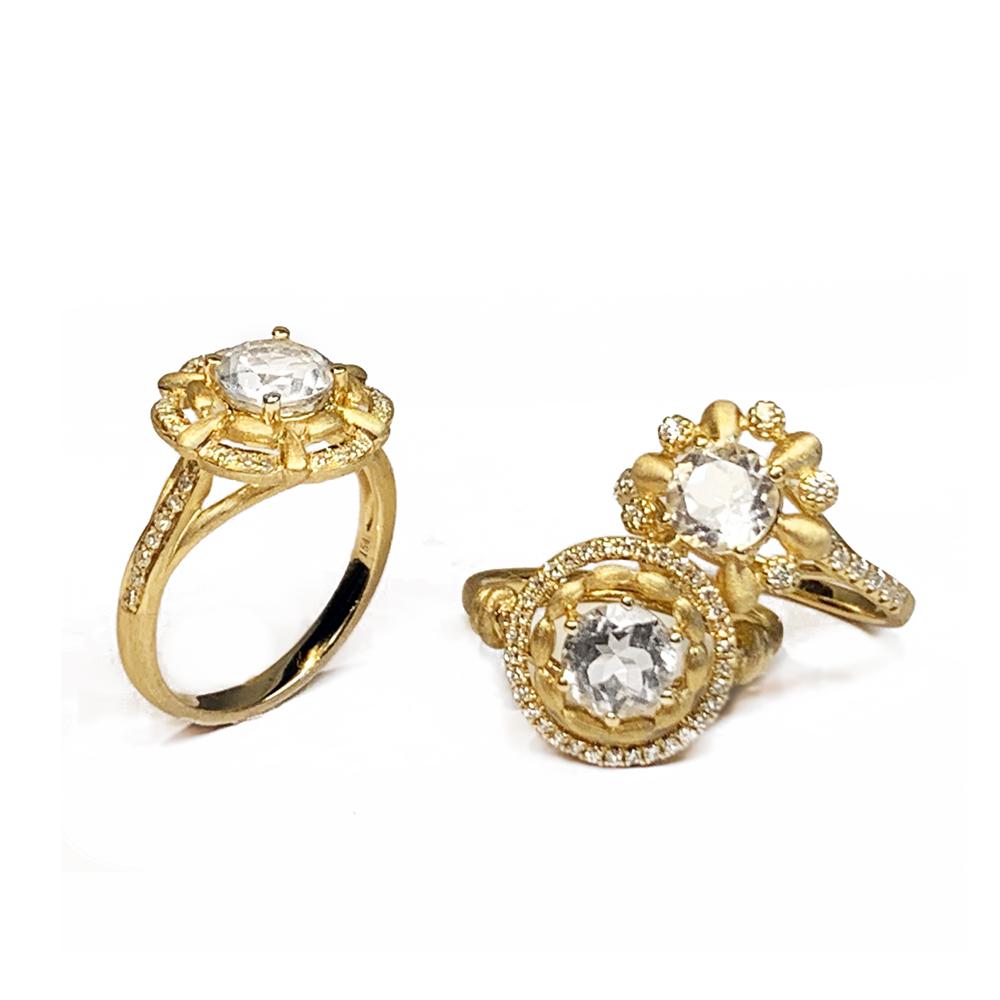 14k matt gold diamond white topaz engagement ring MR45177