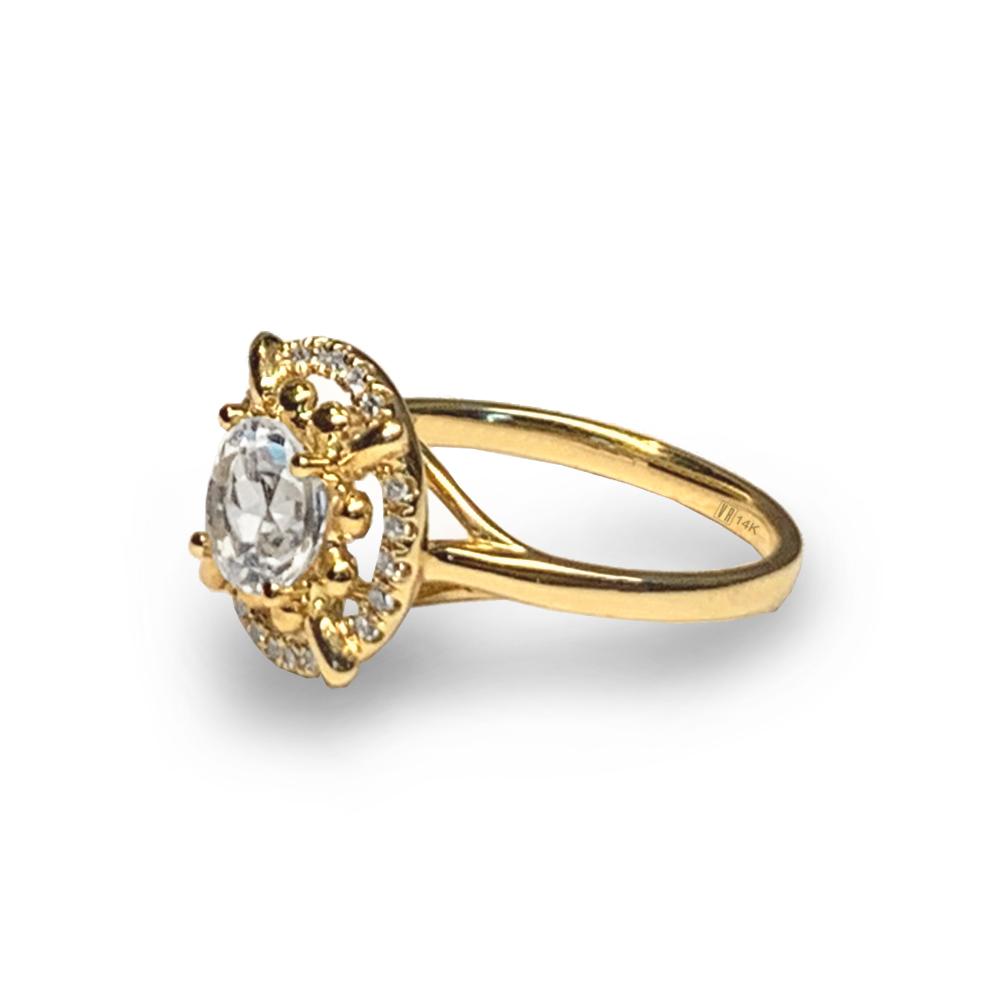 14k gold vintage diamond white topaz engagement ring MR45178