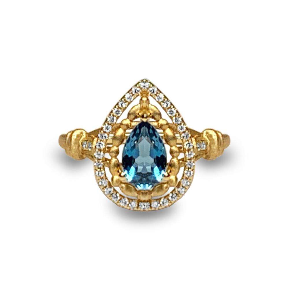 14k matt gold drop london blue topaz fashion ring MR45179