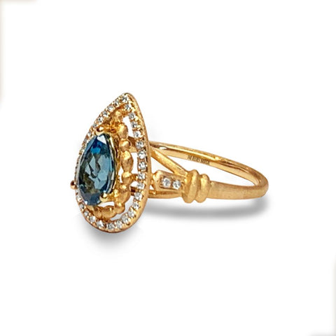 14K Gold Cushion London Blue Topaz Doublet Fashion Engagement Ring R8489