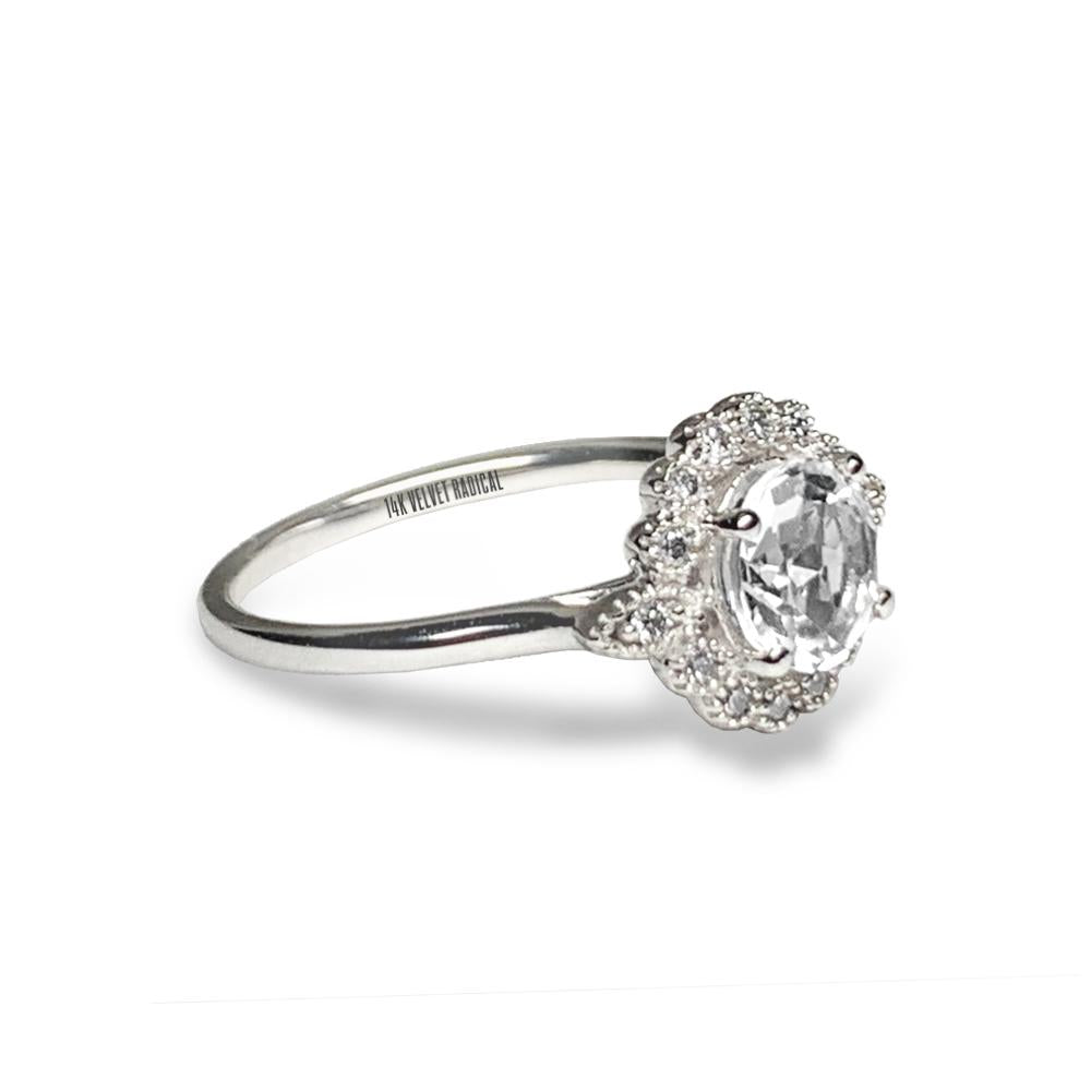 14k gold halo white topaz engagement ring MR45181