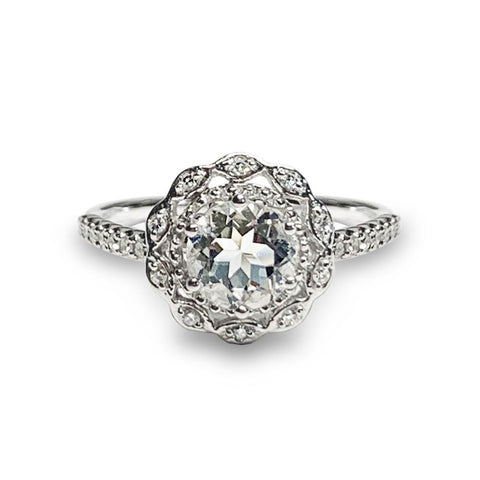 14K White Topaz & Diamond Engagement Ring MR45186