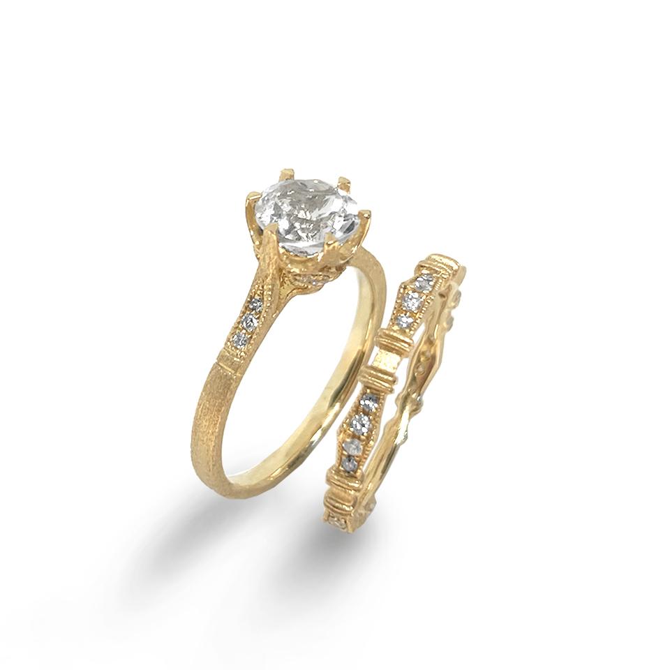 14K Hand Beaded Diamond Engagement Ring MR45187