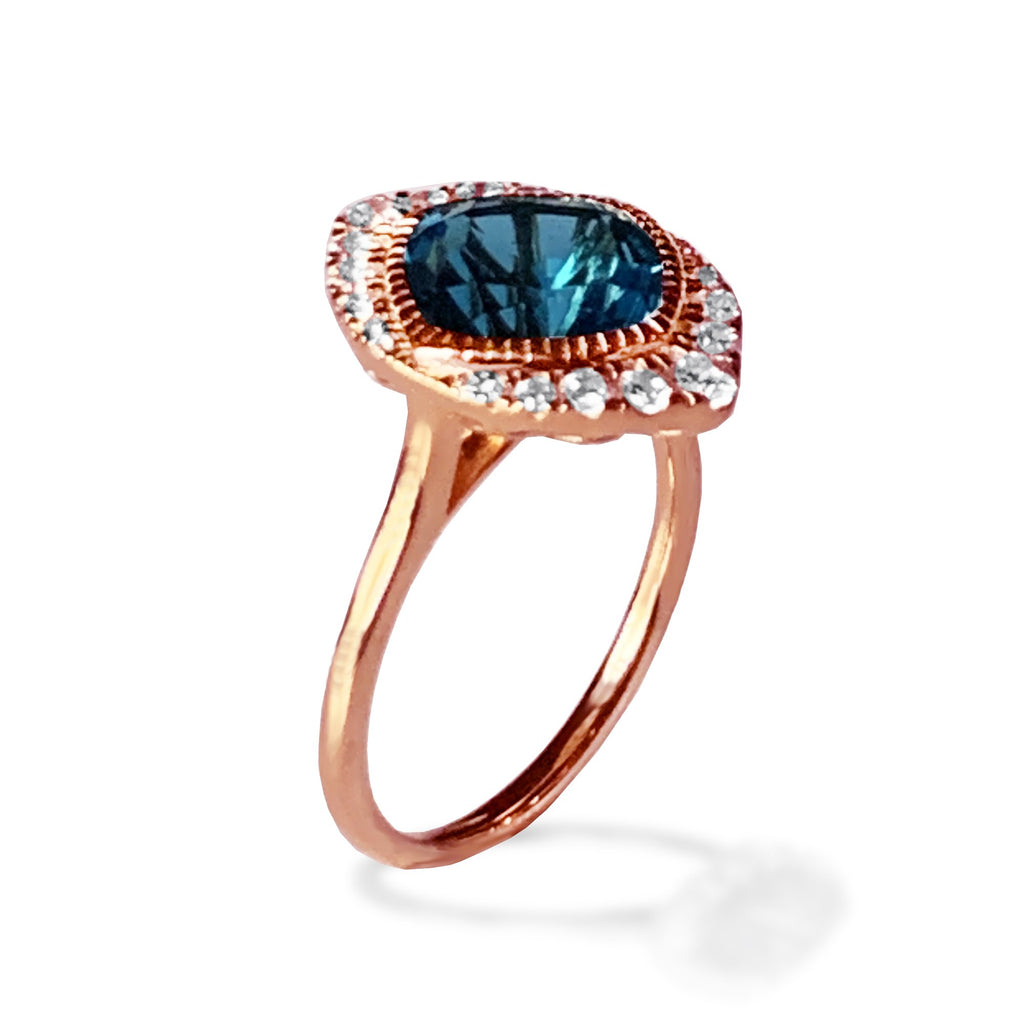 14k gold Cushion london blue topaz fashion ring MR4547