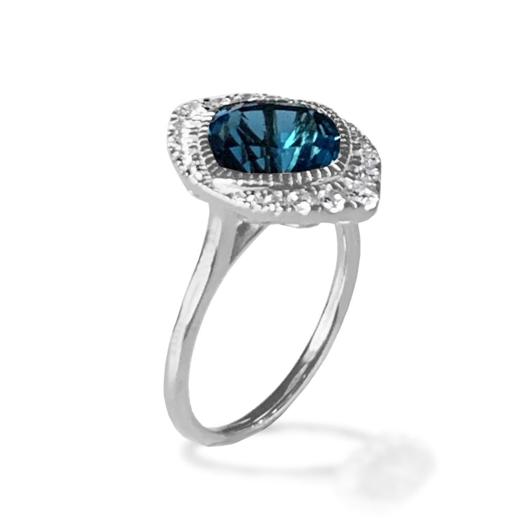 14k gold Cushion london blue topaz fashion ring MR4547