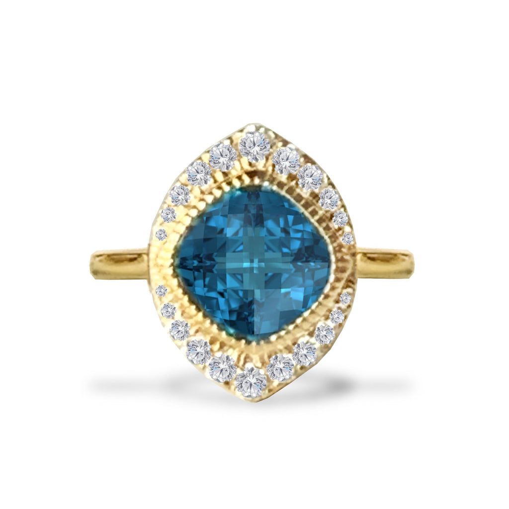 14k gold Cushion london blue topaz fashion ring MR4547